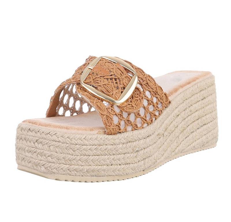 Ital-Design Damen Wedge-Sandalen mit gewebtem Obermaterial für Sommer Spaß Plateausandaletten (89930087) Keilabsatz/Wedge Keilsandaletten in Camel von Ital-Design