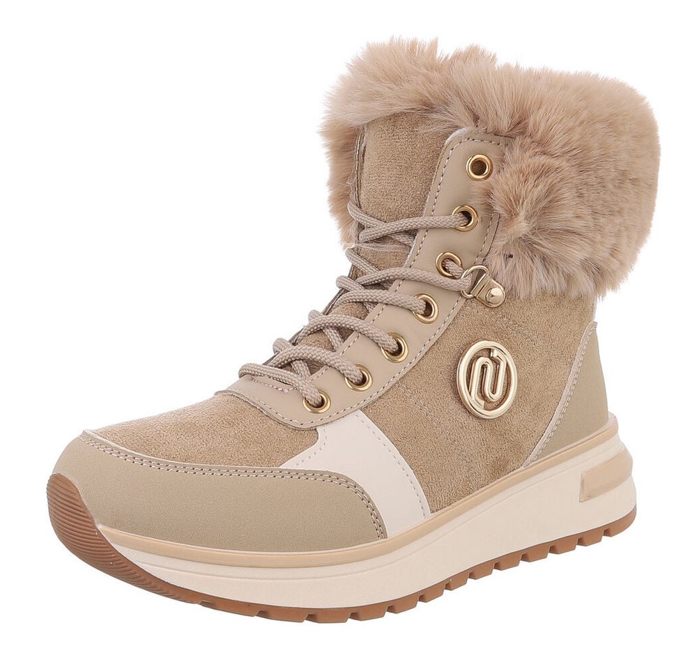 Ital-Design Damen Winterboots mit Futter und modischem Design Schnürstiefelette (90417750) Keilabsatz/Wedge Stiefeletten in Hellbraun von Ital-Design