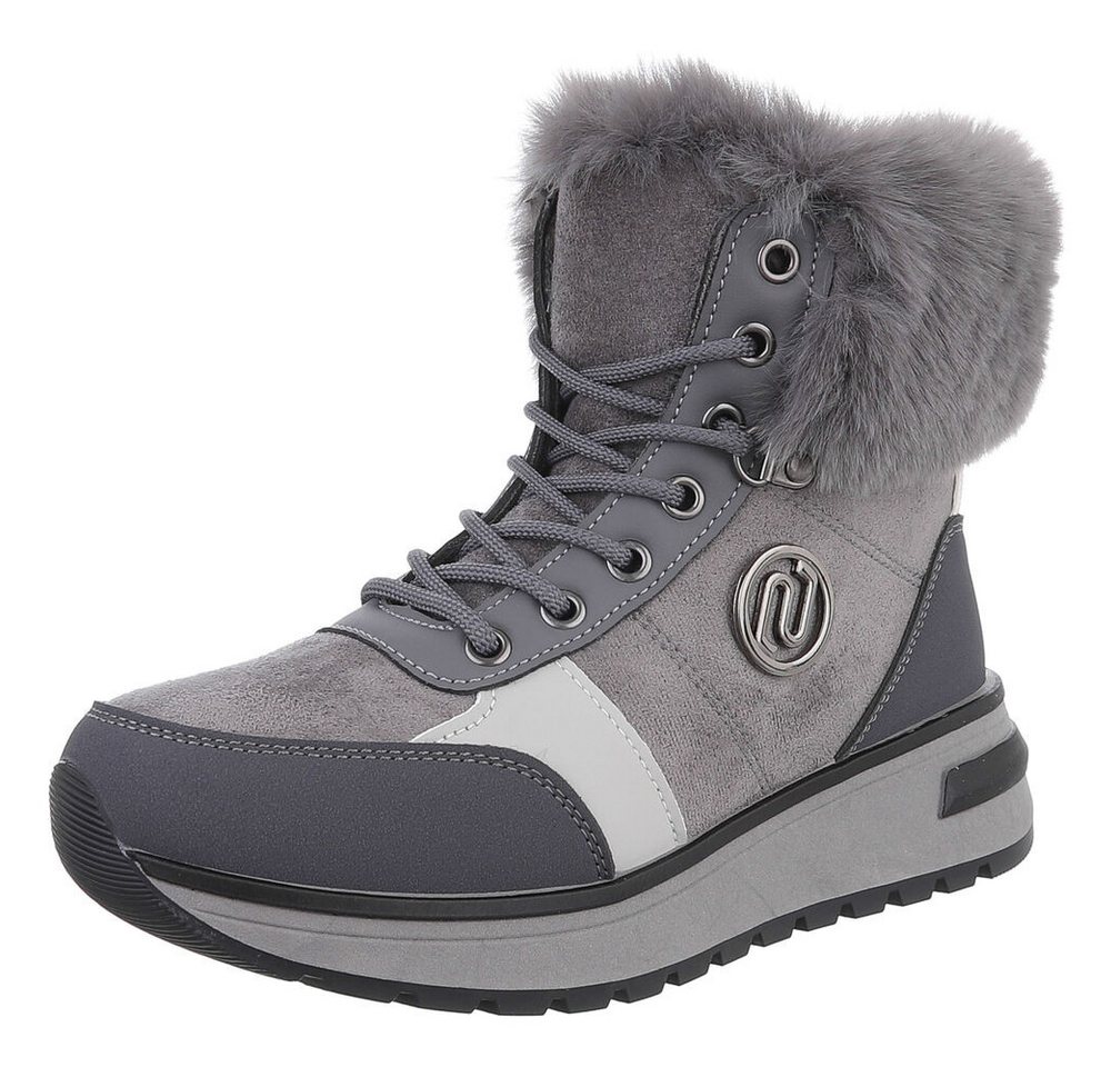 Ital-Design Damen Winterboots mit Futter und modischem Design Schnürstiefelette (90417758) Keilabsatz/Wedge Stiefeletten in Grau von Ital-Design