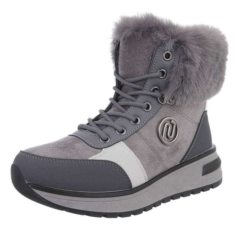 Ital-Design Damen Winterboots mit Futter und modischem Design Schnürstiefelette (90417760) Keilabsatz/Wedge Stiefeletten in Grau von Ital-Design