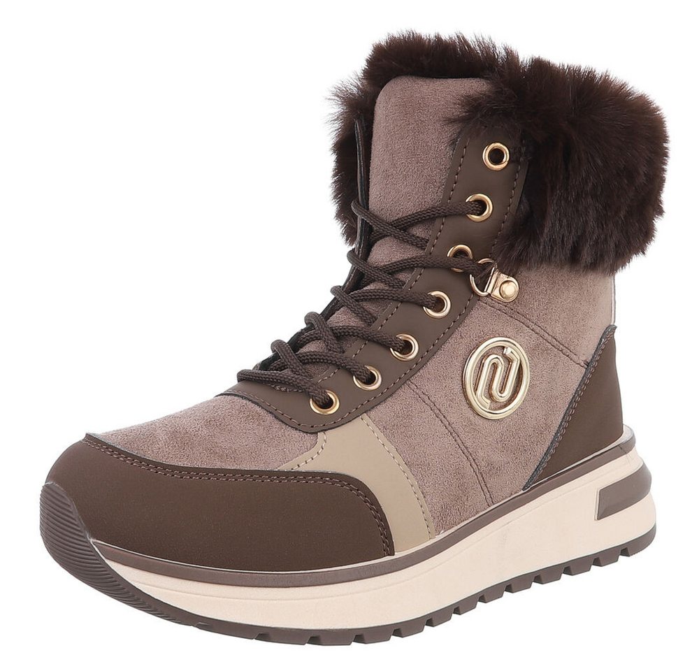 Ital-Design Damen Winterboots mit Futter und modischem Design Schnürstiefelette (90417768) Keilabsatz/Wedge Stiefeletten in Braun von Ital-Design