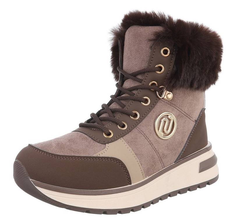 Ital-Design Damen Winterboots mit Futter und modischem Design Schnürstiefelette (90417770) Keilabsatz/Wedge Stiefeletten in Braun von Ital-Design