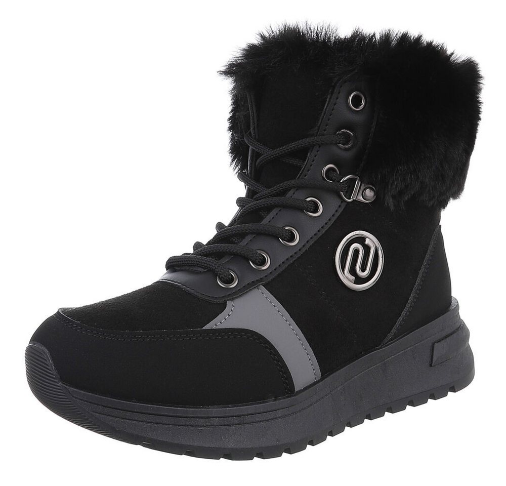 Ital-Design Damen Winterboots mit Futter und modischem Design Schnürstiefelette (90417774) Keilabsatz/Wedge Stiefeletten in Schwarz von Ital-Design
