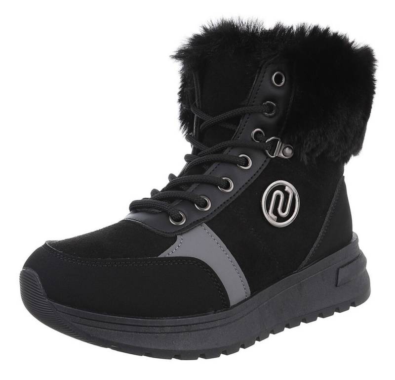 Ital-Design Damen Winterboots mit Futter und modischem Design Schnürstiefelette (90417777) Keilabsatz/Wedge Stiefeletten in Schwarz von Ital-Design