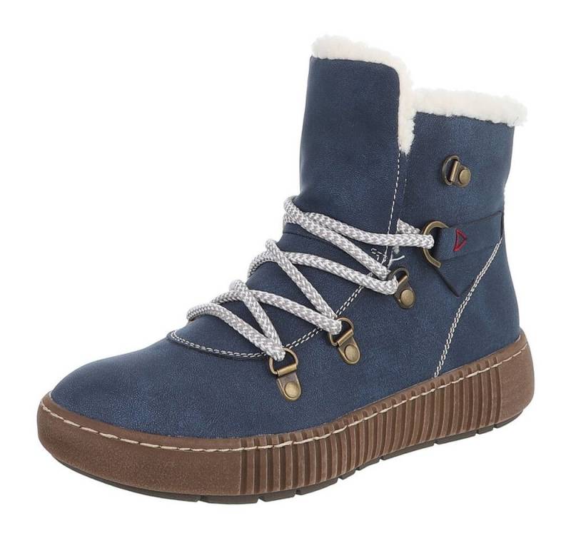 Ital-Design Damen Winterboots mit Futter und robuster Schnürung Snowboots (90827565) Flach Plateaustiefeletten in Blau von Ital-Design