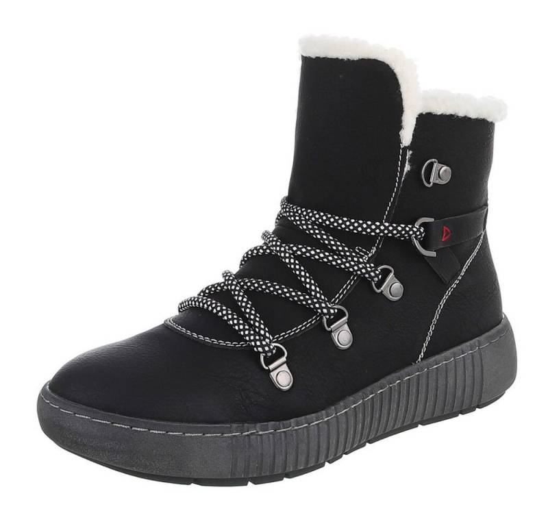Ital-Design Damen Winterboots mit Futter und robuster Schnürung Snowboots (90827570) Flach Plateaustiefeletten in Schwarz von Ital-Design