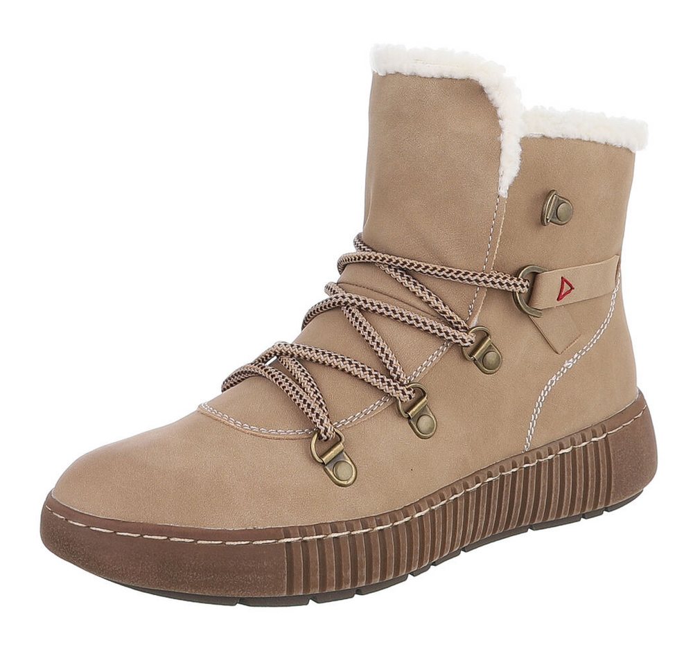 Ital-Design Damen Winterboots mit Futter und robuster Schnürung Snowboots (90827577) Flach Plateaustiefeletten in Beige von Ital-Design