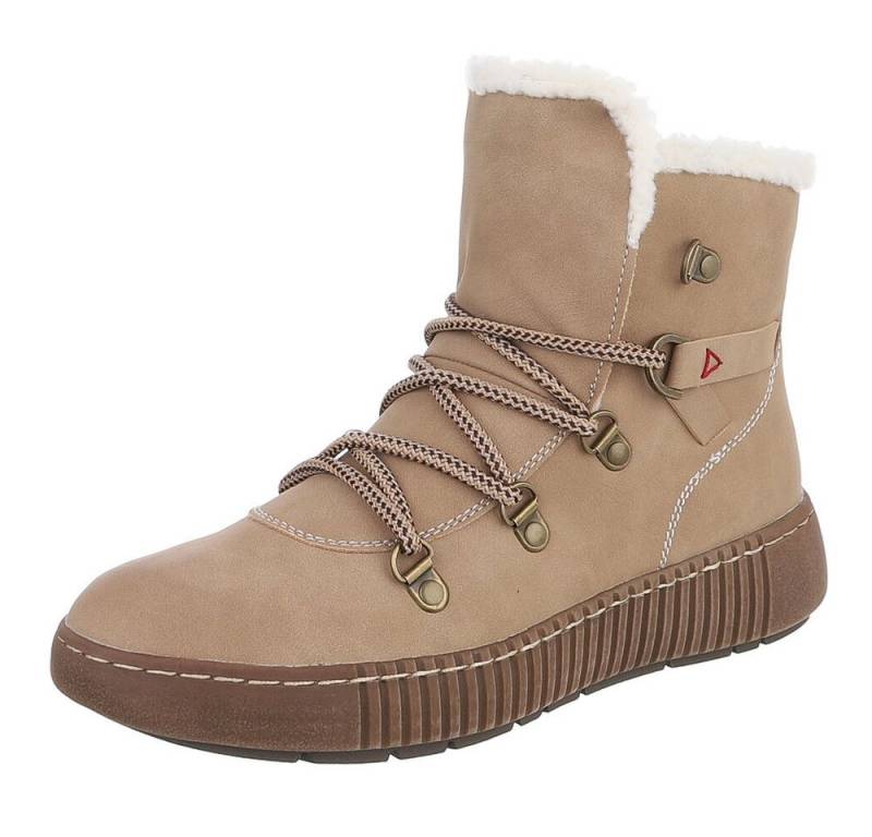 Ital-Design Damen Winterboots mit Futter und robuster Schnürung Snowboots (90827577) Flach Plateaustiefeletten in Beige von Ital-Design