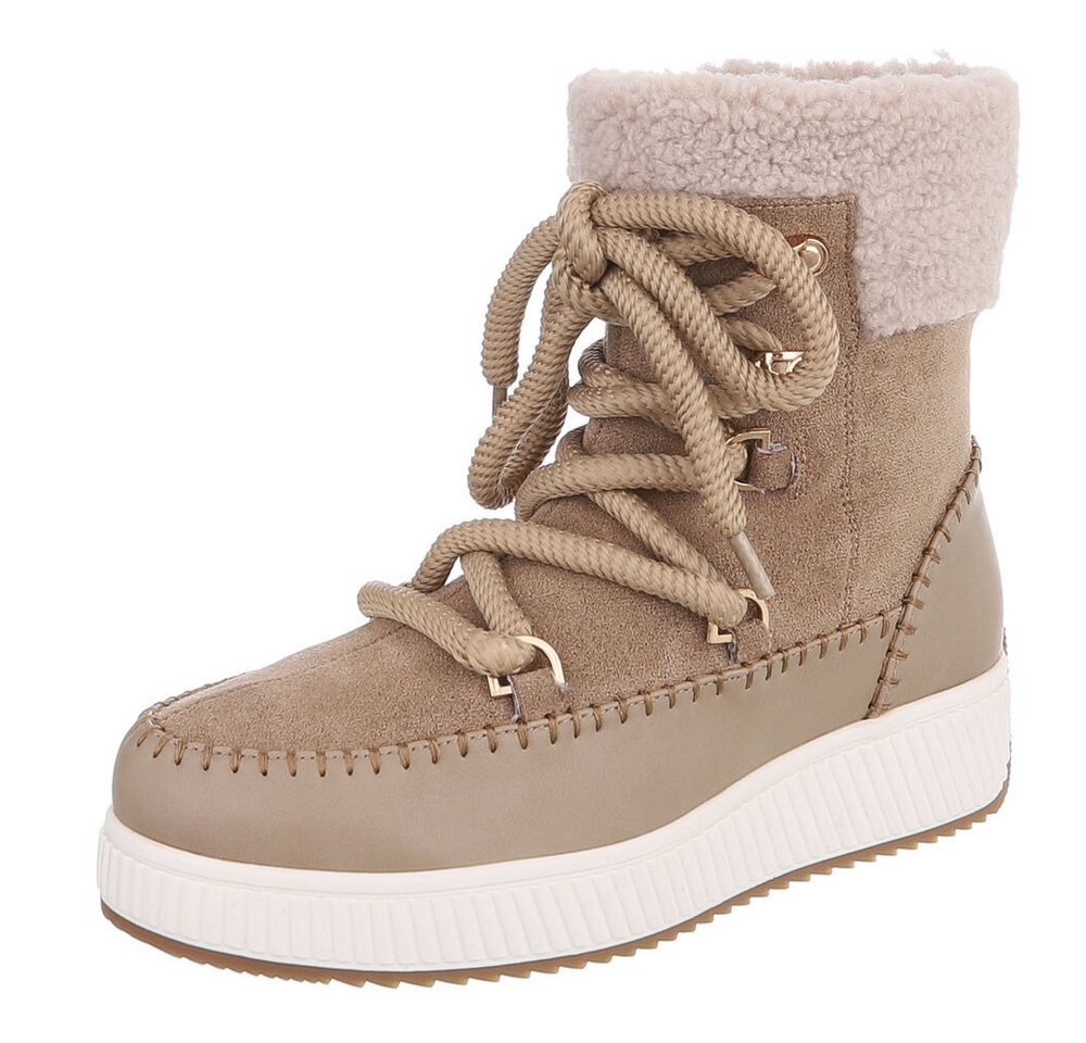 Ital-Design Damen Winterstiefel mit gefüttertem Schaft und rutschfester Sohle Stiefelette (90927454) Flach Plateaustiefeletten in Hellbraun von Ital-Design