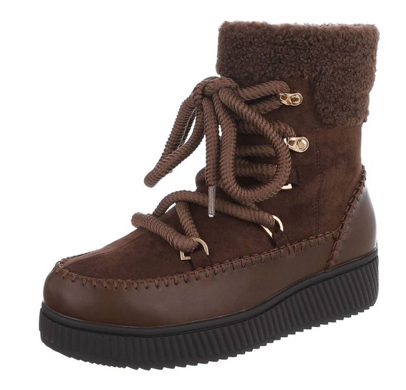 Ital-Design Damen Winterstiefel mit gefüttertem Schaft und rutschfester Sohle Stiefelette (90927461) Flach Plateaustiefeletten in Braun von Ital-Design
