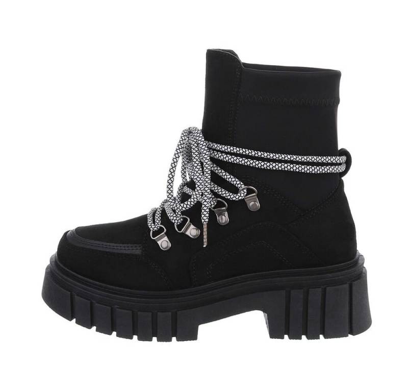 Ital-Design Damen Worker Boots Freizeit Schnürstiefelette (84338139) Blockabsatz Plateaustiefeletten in Schwarz von Ital-Design