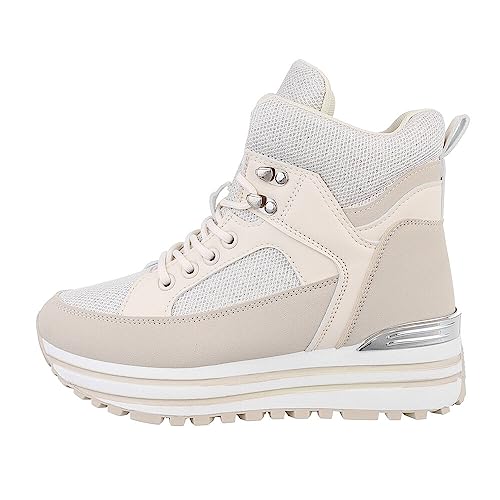 Ital Design Damenschuhe Freizeitschuhe Sneakers High, FF-55-, Kunstleder, Beige Gold, Gr. 40 von Ital Design