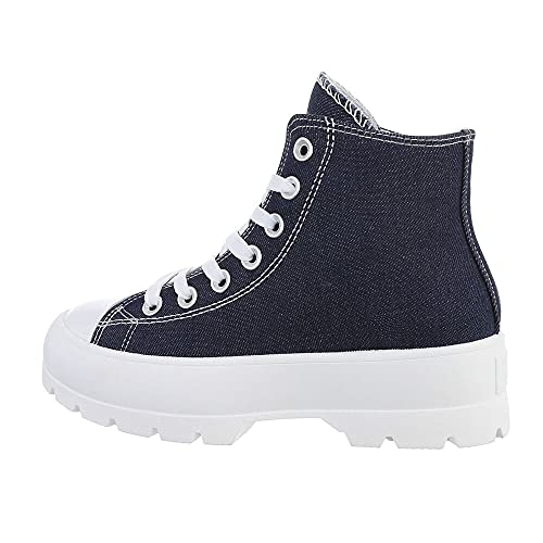 Ital Design Damenschuhe Freizeitschuhe Sneakers High, J-2175-5-, Kunstleder, Blau, Gr. 39 von Ital Design