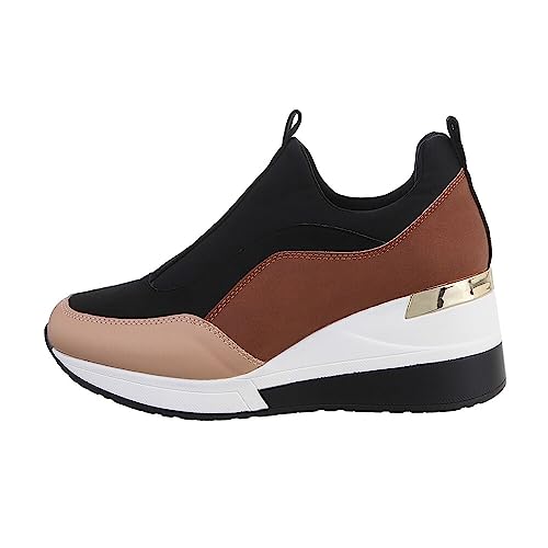 Ital Design Damenschuhe Freizeitschuhe Sneakers Low, 0-120-1-, Textil, Schwarz Braun, Gr. 38 von Ital Design