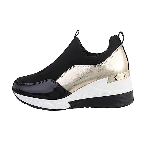 Ital Design Damenschuhe Freizeitschuhe Sneakers Low, 0-120-1-, Textil, Schwarz Gold, Gr. 40 von Ital Design