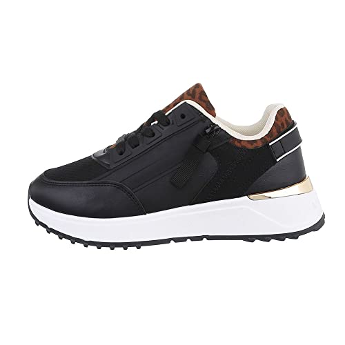 Ital Design Damenschuhe Freizeitschuhe Sneakers Low, 2246-1-, Kunstleder, Schwarz Weiß, Gr. 37 von Ital Design