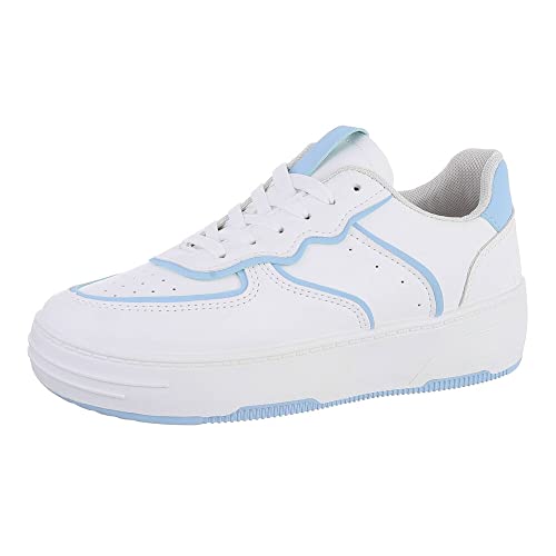 Ital Design Damenschuhe Freizeitschuhe Sneakers Low, 28521-, Kunstleder, Weiß Blau, Gr. 37 von Ital Design