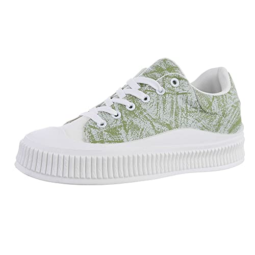 Ital Design Damenschuhe Freizeitschuhe Sneakers Low, 3313-, Kunstleder, Grün Weiß, Gr. 36 von Ital Design