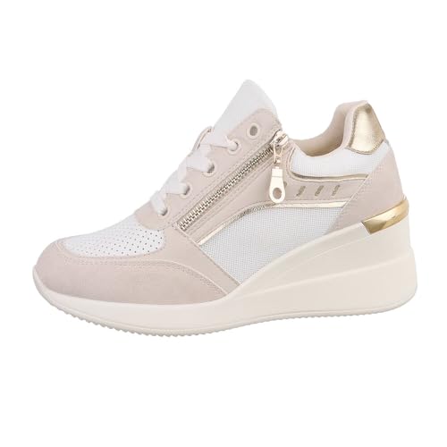 Ital Design Damenschuhe Freizeitschuhe Sneakers Low, 9176-, Kunstleder, Beige, Gr. 38 von Ital Design