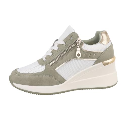 Ital Design Damenschuhe Freizeitschuhe Sneakers Low, 9176-, Kunstleder, Grün Weiß, Gr. 40 von Ital Design