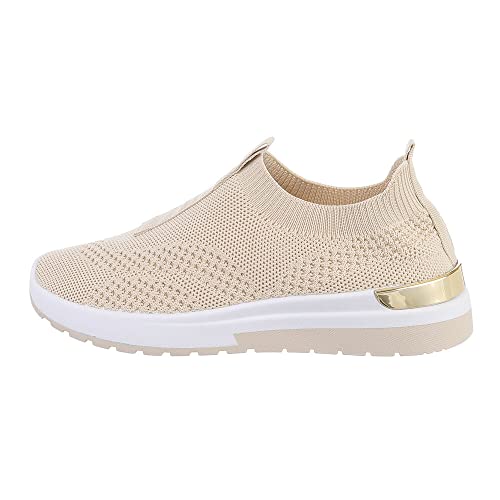 Ital-Design Damenschuhe Freizeitschuhe Sneakers Low, A-17-3-, Synthetik, Beige, Gr. 36 von Ital-Design