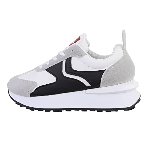 Ital Design Damenschuhe Freizeitschuhe Sneakers Low, A-21-2-, Kunstleder, Grau Schwarz, Gr. 38 von Ital Design