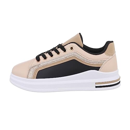 Ital Design Damenschuhe Freizeitschuhe Sneakers Low, A-51-1-, Kunstleder, Beige Schwarz, Gr. 37 von Ital Design