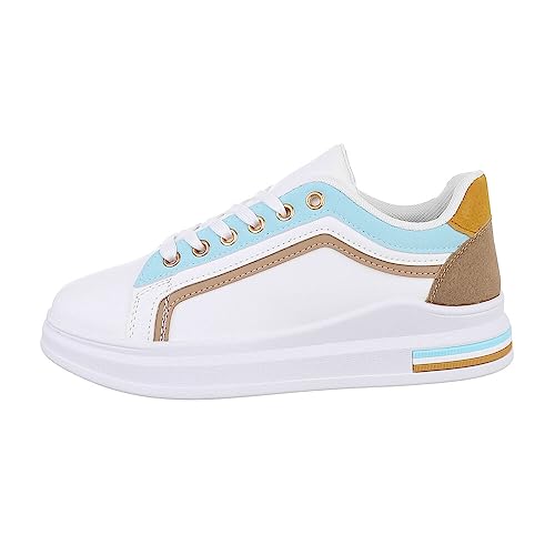 Ital Design Damenschuhe Freizeitschuhe Sneakers Low, A-51-1-, Kunstleder, Weiß Blau, Gr. 40 von Ital Design