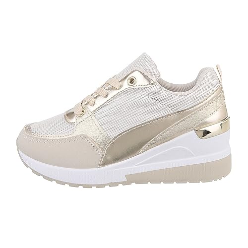 Ital Design Damenschuhe Freizeitschuhe Sneakers Low, A-63-, Kunstleder, Beige Gold, Gr. 39 von Ital Design