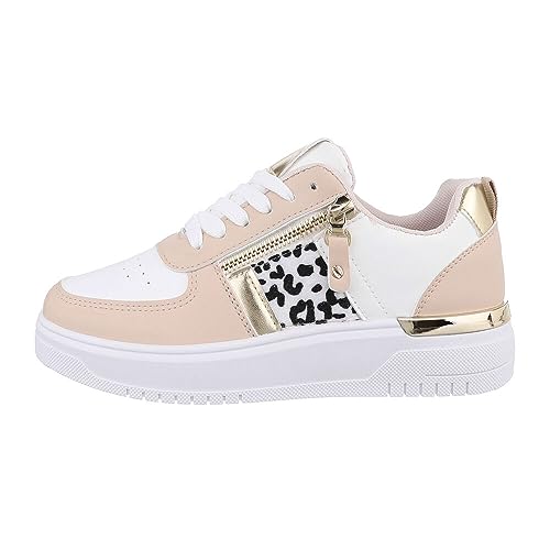 Ital Design Damenschuhe Freizeitschuhe Sneakers Low, A-66-, Kunstleder, Beige Weiß, Gr. 37 von Ital Design