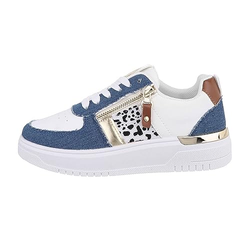 Ital Design Damenschuhe Freizeitschuhe Sneakers Low, A-66-, Kunstleder, Blau Weiß, Gr. 36 von Ital Design