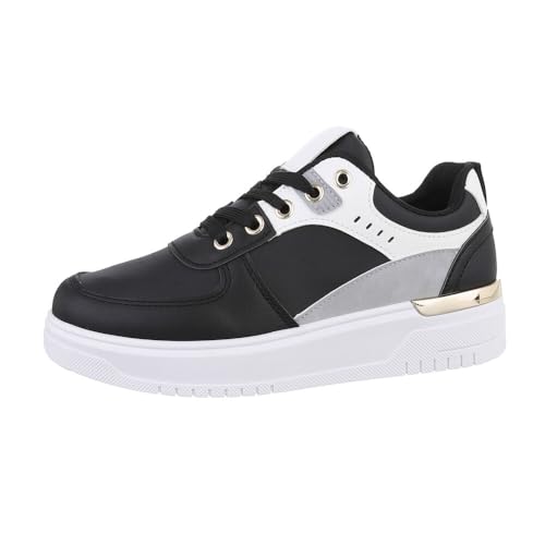 Ital Design Damenschuhe Freizeitschuhe Sneakers Low, A-69-1-1-, Kunstleder, Schwarz Weiß, Gr. 39 von Ital Design