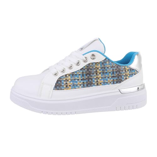 Ital Design Damenschuhe Freizeitschuhe Sneakers Low, A-92-, Kunstleder, Weiß Blau, Gr. 39 von Ital Design