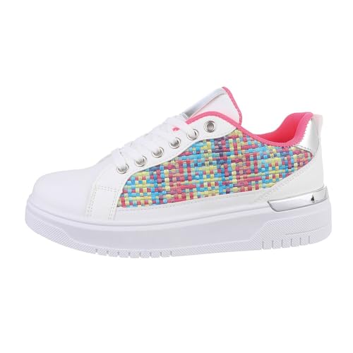 Ital Design Damenschuhe Freizeitschuhe Sneakers Low, A-92-, Kunstleder, Weiß Pink, Gr. 40 von Ital Design