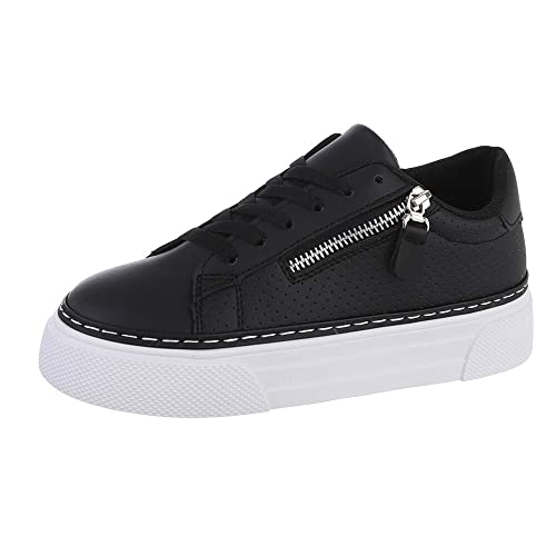 Ital Design Damenschuhe Freizeitschuhe Sneakers Low, A70-, Kunstleder, Schwarz Weiß, Gr. 38 von Ital Design