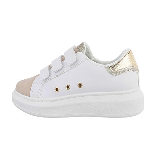 Ital Design Damenschuhe Freizeitschuhe Sneakers Low, AB112-, Kunstleder, Weiß Gold, Gr. 37 von Ital Design