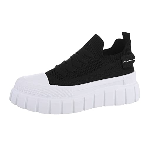 Ital Design Damenschuhe Freizeitschuhe Sneakers Low, AB1734-, Synthetik, Schwarz Weiß, Gr. 38 von Ital Design