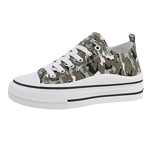 Ital-Design Damenschuhe Freizeitschuhe Sneakers Low, AB1786-, Kunstleder, Camouflage, Gr. 36 von Ital-Design