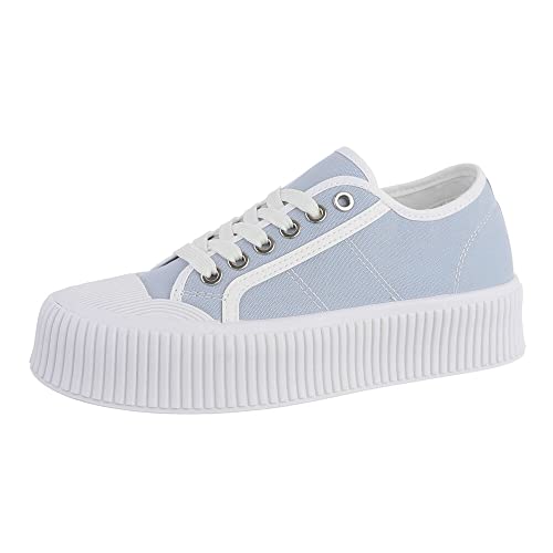 Ital Design Damenschuhe Freizeitschuhe Sneakers Low, J2364-1-, Kunstleder, Hellblau Weiß, Gr. 37 von Ital Design