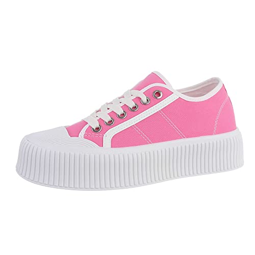 Ital Design Damenschuhe Freizeitschuhe Sneakers Low, J2364-1-, Kunstleder, Pink Weiß, Gr. 37 von Ital Design