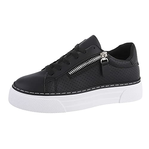 Ital Design Damenschuhe Freizeitschuhe Sneakers Low, J2375-1-, Kunstleder, Schwarz Weiß, Gr. 36 von Ital Design