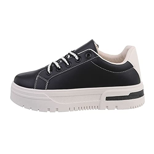 Ital Design Damenschuhe Freizeitschuhe Sneakers Low, J504-, Kunstleder, Schwarz, Gr. 37 von Ital Design