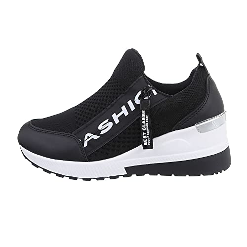 Ital Design Damenschuhe Freizeitschuhe Sneakers Low, KK-360-, Kunstleder, Schwarz Weiß, Gr. 38 von Ital Design