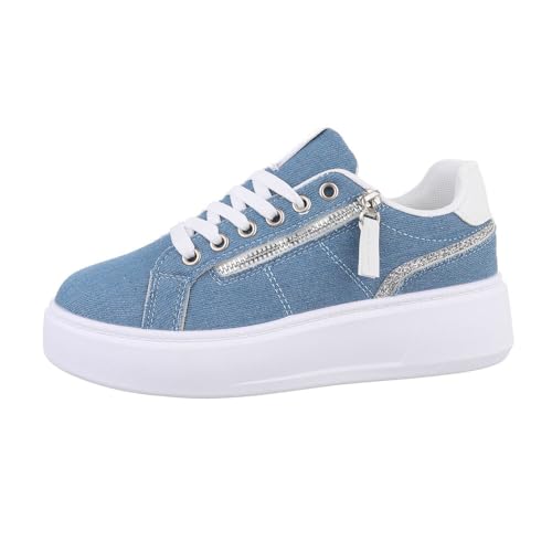 Ital Design Damenschuhe Freizeitschuhe Sneakers Low, KK-372-, Kunstleder, Blau Weiß, Gr. 39 von Ital Design