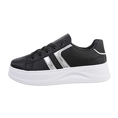 Ital Design Damenschuhe Freizeitschuhe Sneakers Low, PC173-, Kunstleder, Schwarz Weiß, Gr. 40 von Ital Design