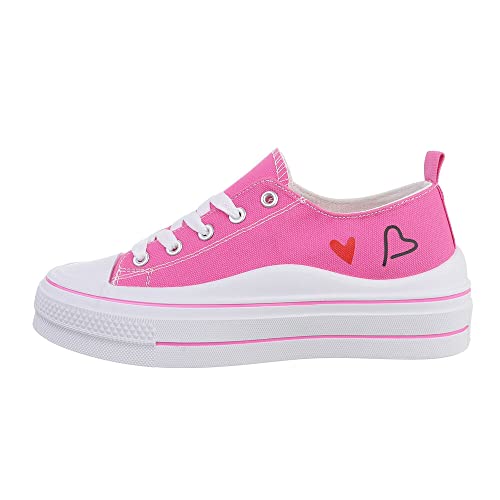 Ital Design Damenschuhe Freizeitschuhe Sneakers Low, PC180-, Textil, Pink Weiß, Gr. 37 von Ital Design