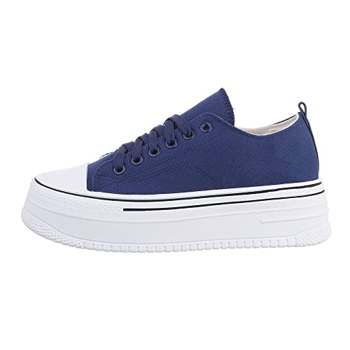 Ital Design Damenschuhe Freizeitschuhe Sneakers Low, TA-215-, Textil, Dunkelblau Weiß, Gr. 38 von Ital Design