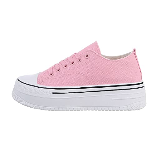 Ital Design Damenschuhe Freizeitschuhe Sneakers Low, TA-215-, Textil, Rosa Weiß, Gr. 37 von Ital Design