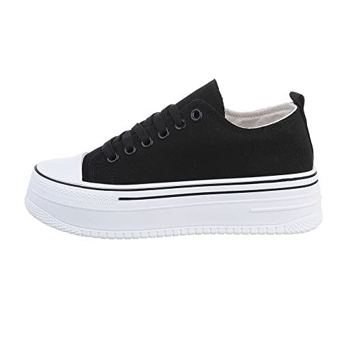 Ital Design Damenschuhe Freizeitschuhe Sneakers Low, TA-215-, Textil, Schwarz Weiß, Gr. 40 von Ital Design