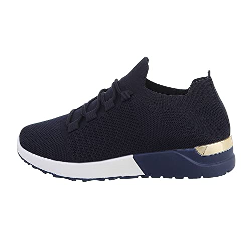 Ital Design Damenschuhe Freizeitschuhe Sneakers Low, TA-217-, Textil, Dunkelblau, Gr. 37 von Ital Design